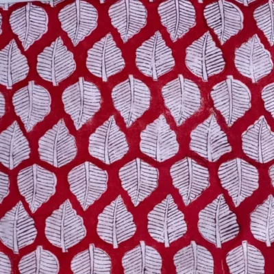 Hand Block Print | White leaves on Red